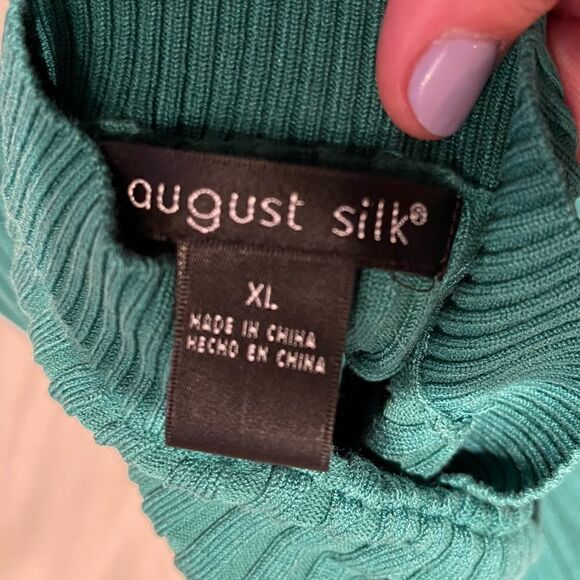 August Silk Turquoise Ribbed Long Sleeve V-Neck Shirt with Lace Collar XL - Picture 4 of 4